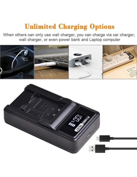 Pack 2 Baterías NP-BY1 + Cargador USB LED PowerTrust