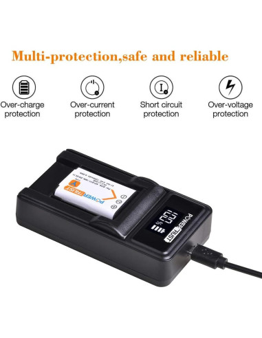 Pack 2 Baterías NP-BY1 + Cargador USB LED PowerTrust