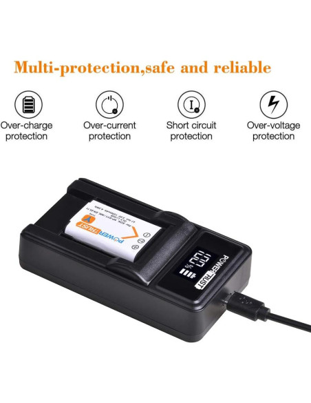 Pack 2 Baterías NP-BY1 + Cargador USB LED PowerTrust