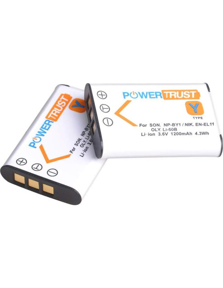Pack 2 Baterías NP-BY1 + Cargador USB LED PowerTrust