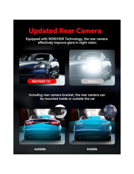 Cámara de Espejo REDTIGER T27 4K Delantera y 2.5K Trasera