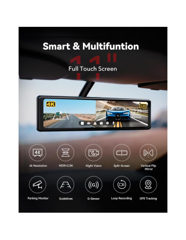 Cámara de Espejo REDTIGER T27 4K Delantera y 2.5K Trasera