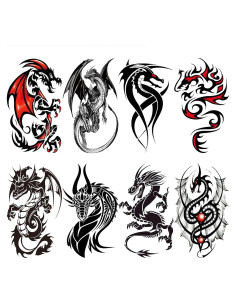 Tatuaje Temporal Dragón Briyhose - 8 Hojas Impermeables