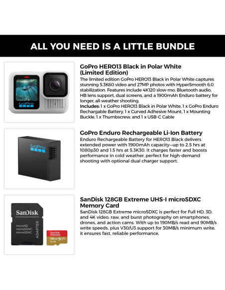 Cámara GoPro HERO13 Edición Limitada Blanca Polar 27MP 5.3K Cámara GoPro HERO13 Edición Limitada Blanca Polar 27MP 5.3K