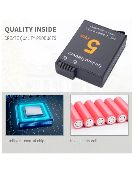 Paquete de 2 Baterías 1850mAh para DJI Osmo Action 3/4/5 Pro Paquete de 2 Baterías 1850mAh para DJI Osmo Action 3/4/5 Pro