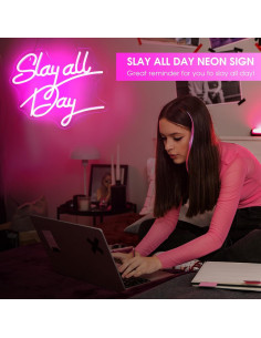 Luz de Neón Rosa Slay All Day ReyeeInc USB Regulable 37x30cm 2