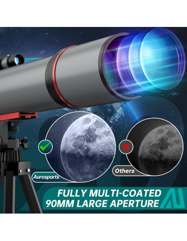 Telescopio Aurosports Refractor 90mm 600mm para Principiantes