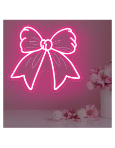 Luz de Neón LED Rosa Bebé en Forma de Lazo 36.1x35.6 cm