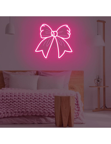 Luz de Neón LED Rosa Bebé en Forma de Lazo 36.1x35.6 cm