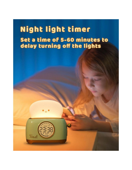 Reloj Despertador Infantil BANDIANCY Verde con Luz Nocturna