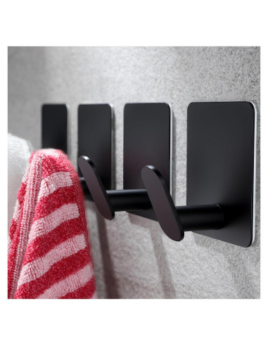 Ganchos Adhesivos YIGII Negros Acero Inoxidable 4 Piezas