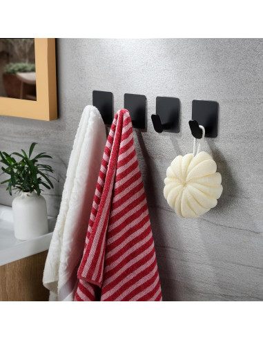 Ganchos Adhesivos YIGII Negros Acero Inoxidable 4 Piezas