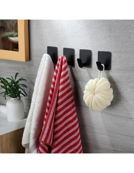 Ganchos Adhesivos YIGII Negros Acero Inoxidable 4 Piezas