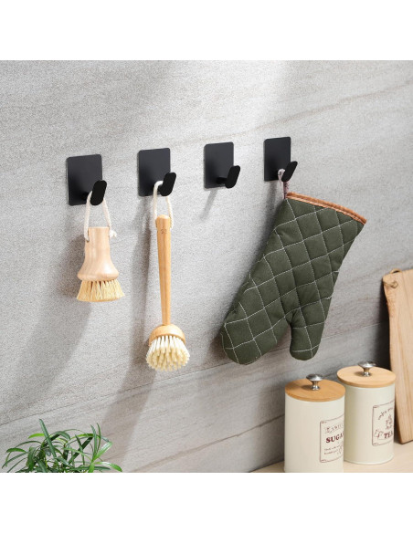 Ganchos Adhesivos YIGII Negros Acero Inoxidable 4 Piezas