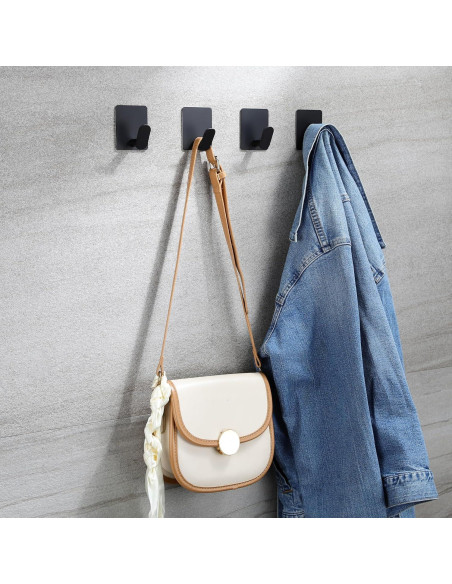 Ganchos Adhesivos YIGII Negros Acero Inoxidable 4 Piezas