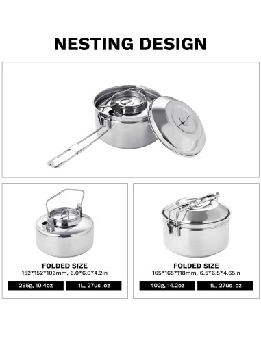 Juego de Olla Kettle Antarcti S/S 1L Acero Inoxidable Camping