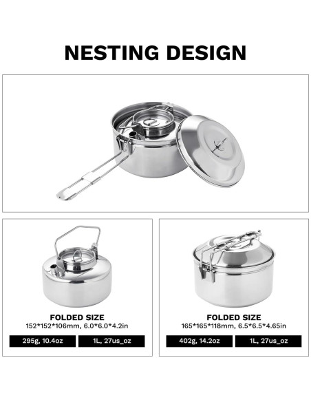 Juego de Olla Kettle Antarcti S/S 1L Acero Inoxidable Camping