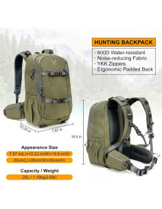 Mochila de Caza Impermeable MOXULE 25L Verde con Funda 2