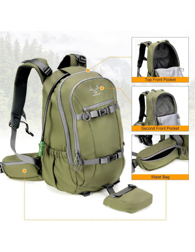 Mochila de Caza Impermeable MOXULE 25L Verde con Funda