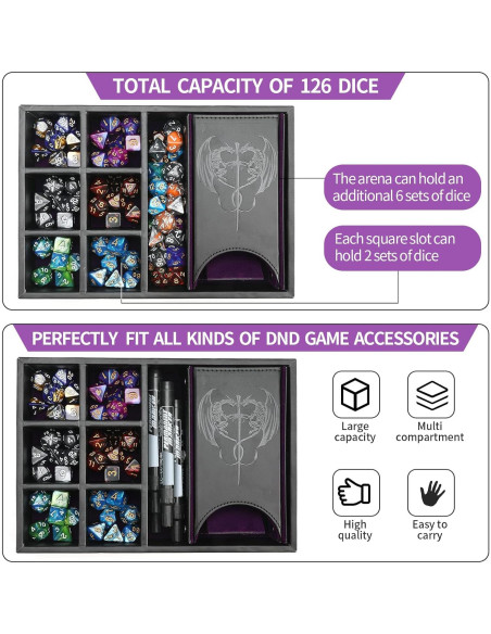 Bandeja de Dados DND Grajar 3 en 1 con Almacenamiento Púrpura