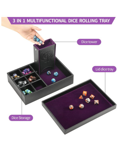 Bandeja de Dados DND Grajar 3 en 1 con Almacenamiento Púrpura