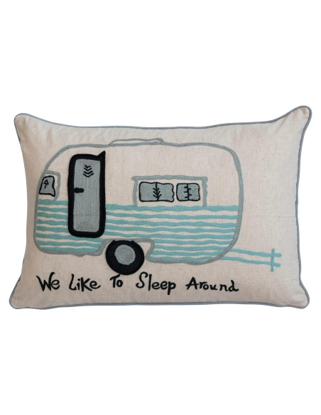 Almohada Lumbar Creative Co-Op Algodón Bordada Camper 61x41 cm