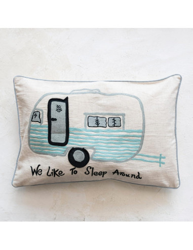 Almohada Lumbar Creative Co-Op Algodón Bordada Camper 61x41 cm