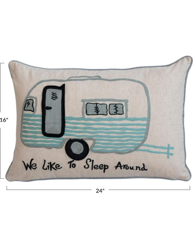 Almohada Lumbar Creative Co-Op Algodón Bordada Camper 61x41 cm