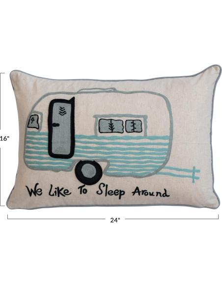 Almohada Lumbar Creative Co-Op Algodón Bordada Camper 61x41 cm