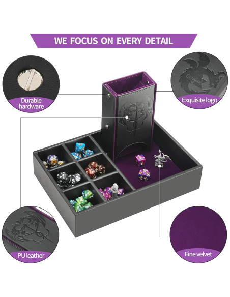 Bandeja de Dados DND Grajar 3 en 1 con Almacenamiento Púrpura