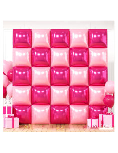Globos de Foil Cuadrados Rosa Fucsia y Oro Rosa 48 cm - Kit Fiesta