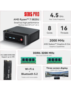 Beelink Mini PC SER5 Pro Ryzen 7 16GB 500GB 4K Triple Pantalla 2