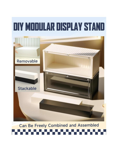 Vitrina Acrílica Apilable MOCBURIKU con Luces LED Beige