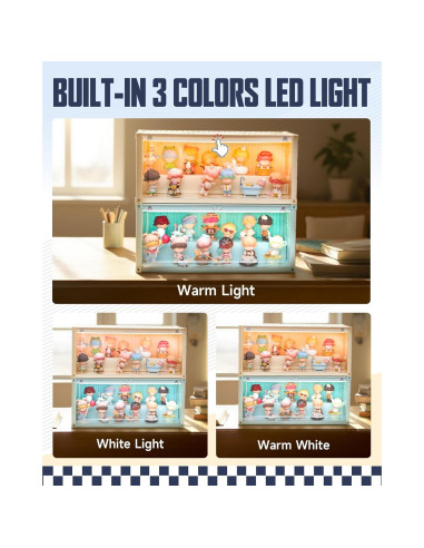 Vitrina Acrílica Apilable MOCBURIKU con Luces LED Beige