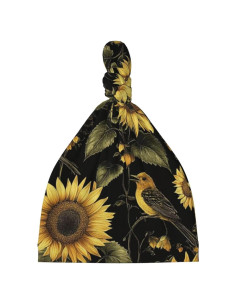 Gorro suave de nudo para bebé 0-6 meses - Girasoles y pájaros