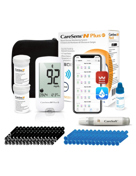 Kit de Monitoreo de Glucosa CareSens N Plus Bluetooth con 100 Tiras