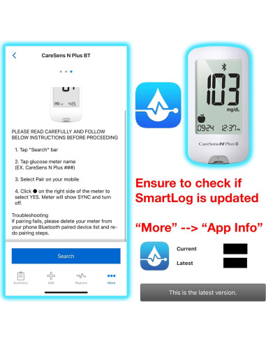 Kit de Monitoreo de Glucosa CareSens N Plus Bluetooth con 100 Tiras