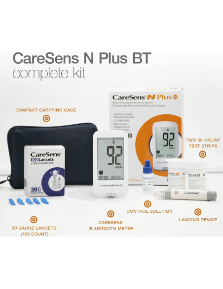 Kit de Monitoreo de Glucosa CareSens N Plus Bluetooth con 100 Tiras