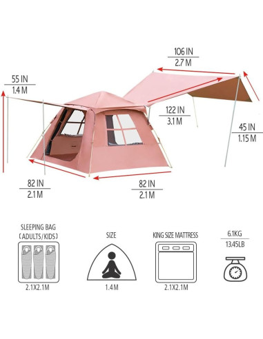 Tienda de Camping Instantánea KAZOO 4 Personas Oxford