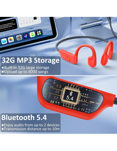 Auriculares de Conducción Ósea KOPIDOE X8 IP68 32GB Naranja