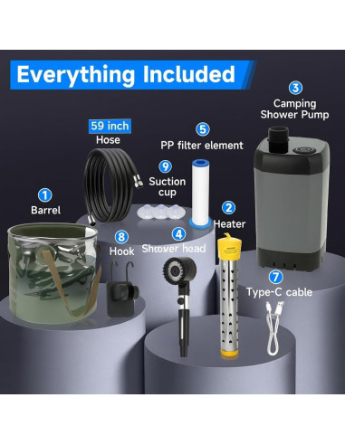 Ducha Portátil SYECCY con Calentador 1500W y Batería 6000mAh