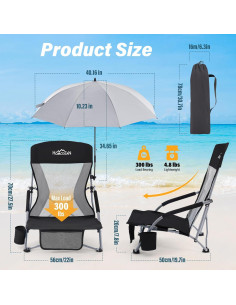 Silla de Playa Plegable Homcosan con Paraguas y Portavasos 2