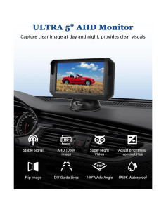 Cámara de Respaldo AHD 1080P Jansite con Monitor 5" y LED 2