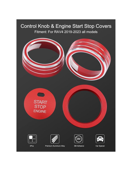 4 Piezas Accesorios Interior Toyota RAV4 2019-2025 Rojo