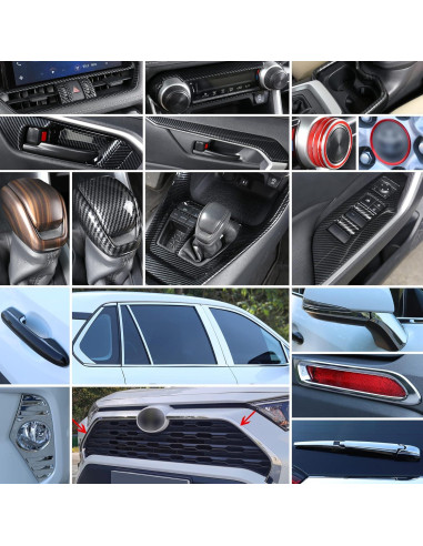 4 Piezas Accesorios Interior Toyota RAV4 2019-2025 Rojo