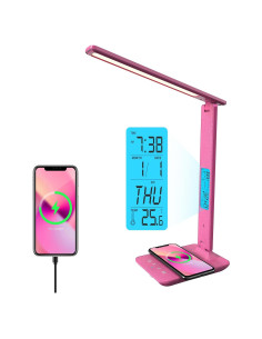 Lámpara de Escritorio LED Poukaran con Cargador Inalámbrico Rosa