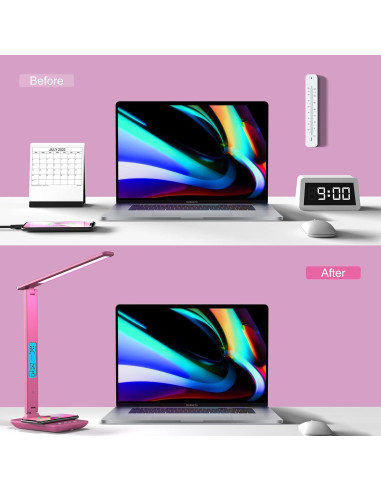 Lámpara de Escritorio LED Poukaran con Cargador Inalámbrico Rosa