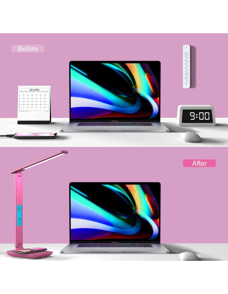 Lámpara de Escritorio LED Poukaran con Cargador Inalámbrico Rosa
