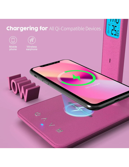 Lámpara de Escritorio LED Poukaran con Cargador Inalámbrico Rosa