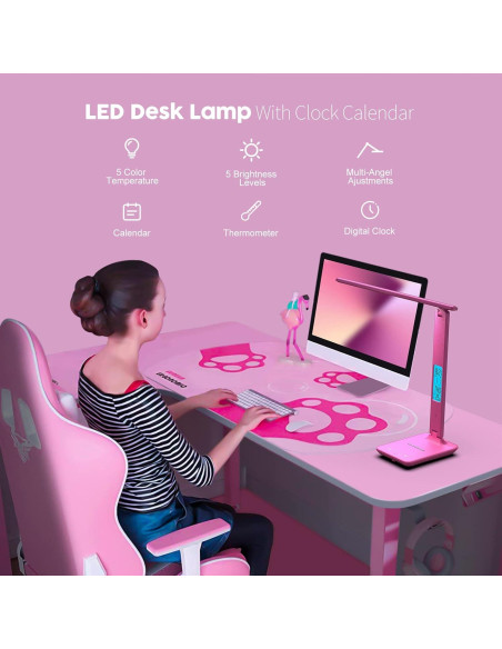 Lámpara de Escritorio LED Poukaran con Cargador Inalámbrico Rosa